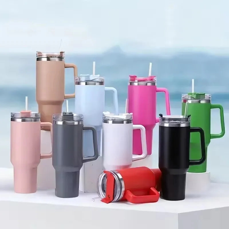 40OZ Stainless Steel Insulated Vacuum Waterbottle With Handle Straw Cup