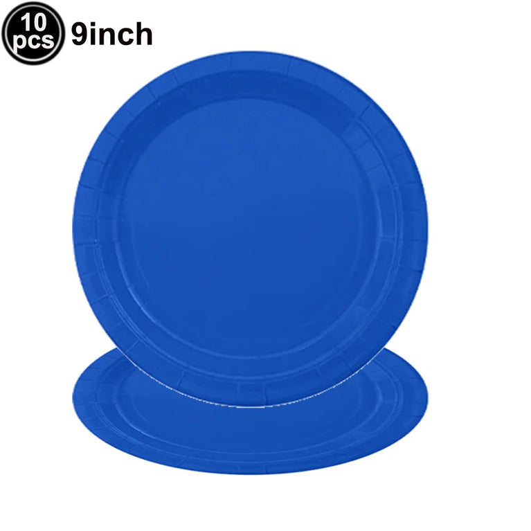 Solid Dark Blue Theme Disposable Tableware Set Party Decoration Kit