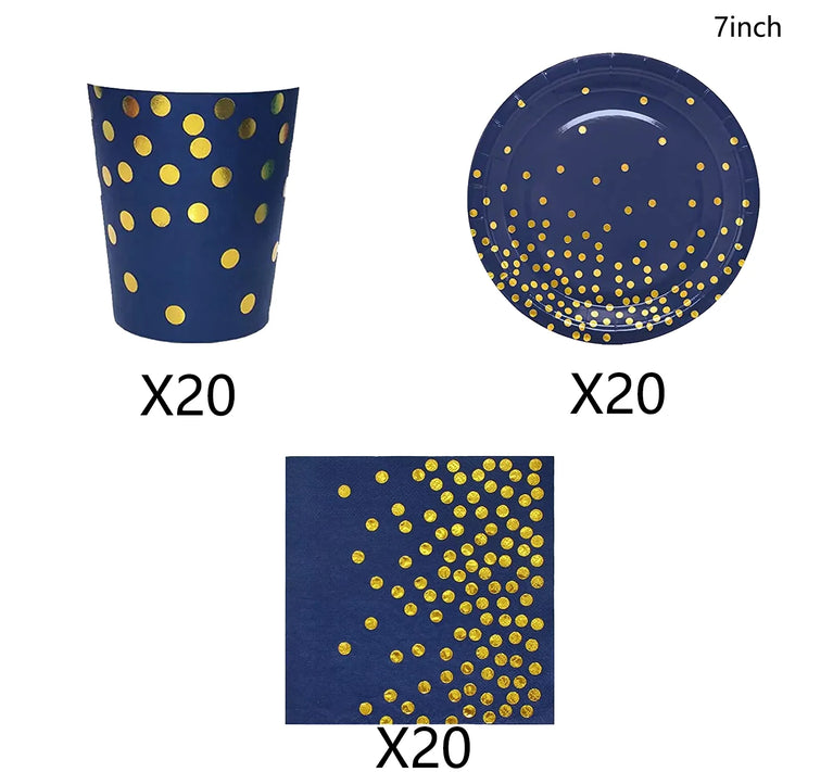 Navy Blue Gold Disposable Tableware Set for Wedding Party Use