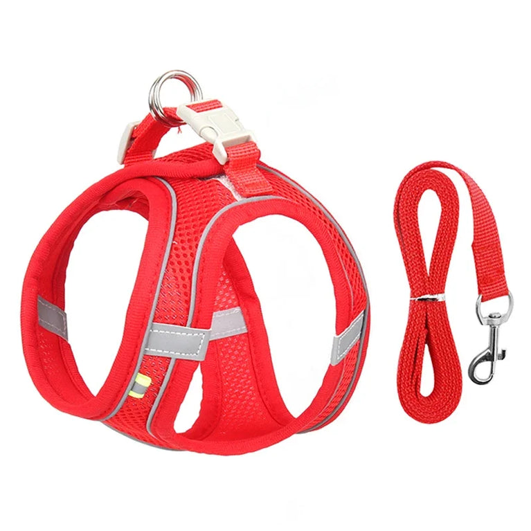 Puppy Dog Harness Set Reflective Adjustable Small Pet Vest With Leash