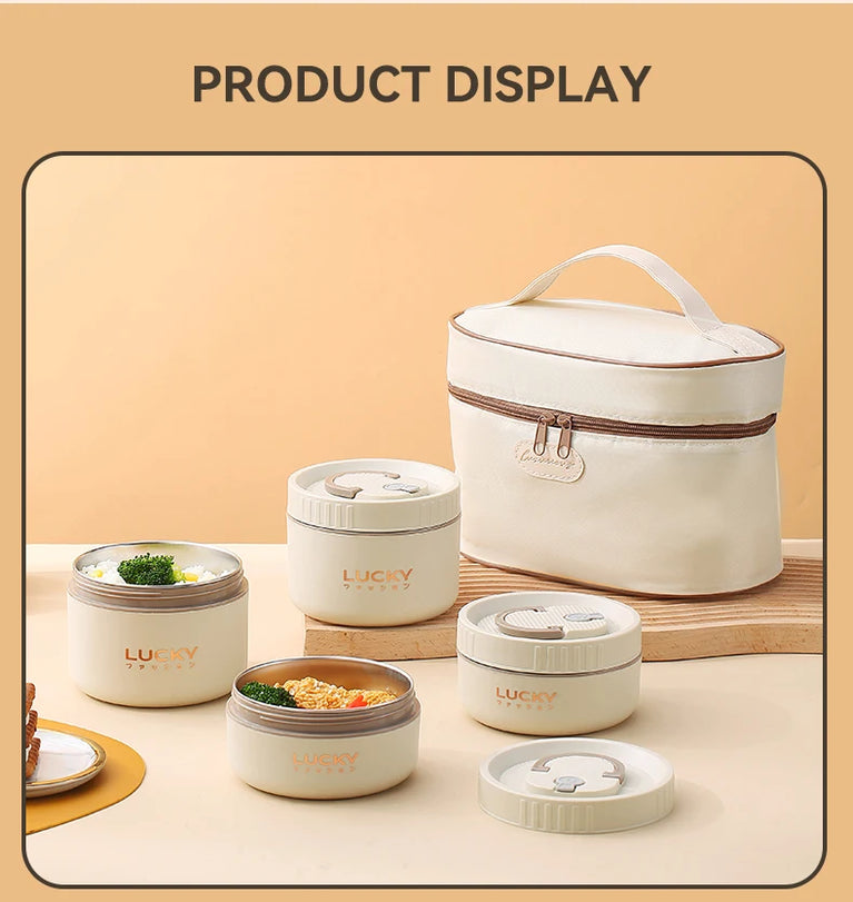 Bento Lunch Box Set Portable Keep Warm Insulated Stainless Steel Thermal Food Container Bag