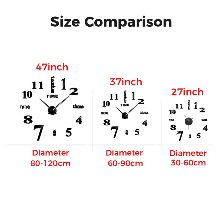 3D DIY Large Wall Clock | Modern Acrylic Mirror Surface Home Décor