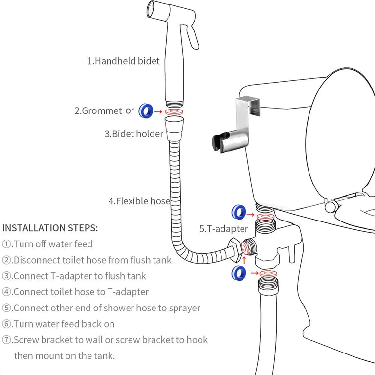 SUS304 Stainless Steel Handheld Bidet Sprayer Set | Vertical Spray Toilet Hygiene System