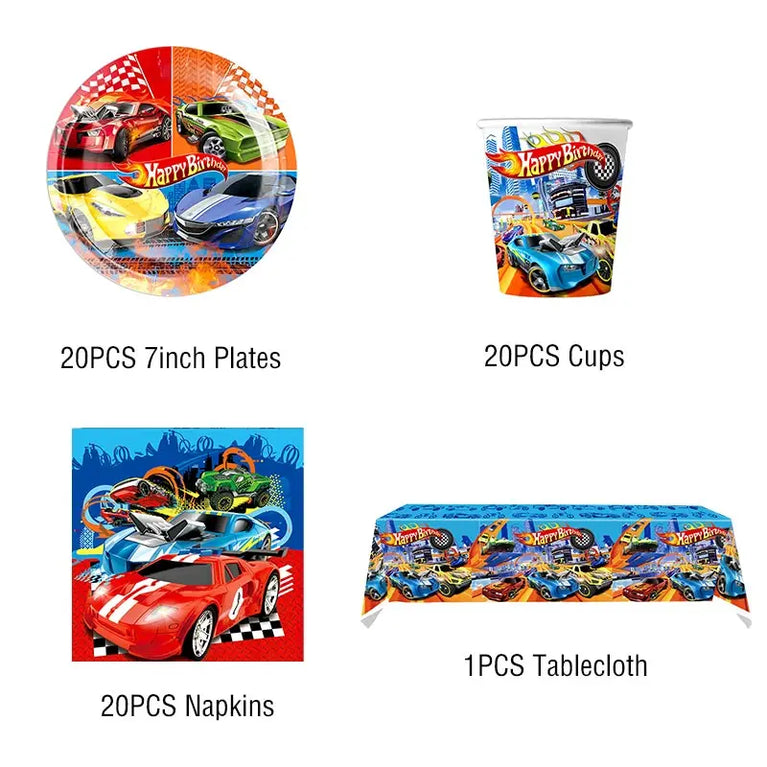 Happy Birthday Wheels Racing Car Party Disposable Tableware Set for Kids Celebration