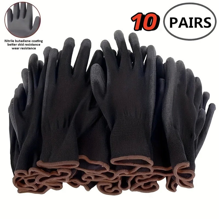 10 Pairs PU Safety Work Gloves Anti Slip Wear Resistant Gardening Woodworking Gloves PU200B