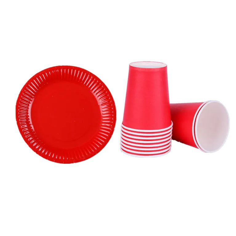 Solid Color Disposable Tableware Set Plates Cups Party Wedding Decoration Kit