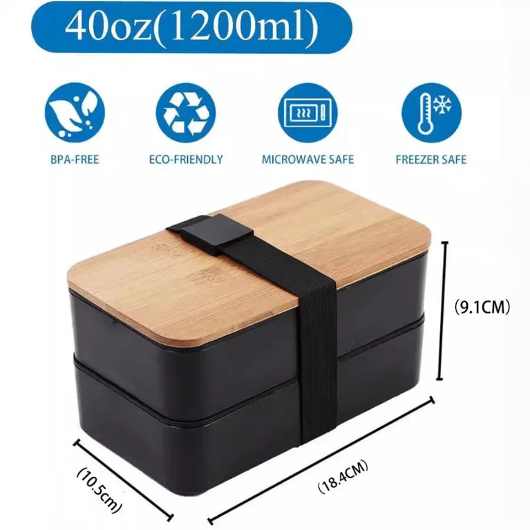 2-Tier Leakproof Bento Lunch Box with Cutlery Microwave Safe Stackable Food Storage Container for Kids and Adults