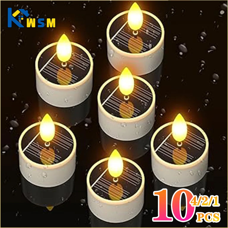 Solar LED Flameless Tea Lights | 10-Piece Waterproof Outdoor Rechargeable Candles