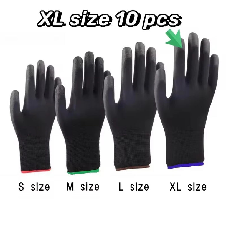 Polyester Nylon PU Coated Safety Gardening Gloves Non Slip ESD Protection