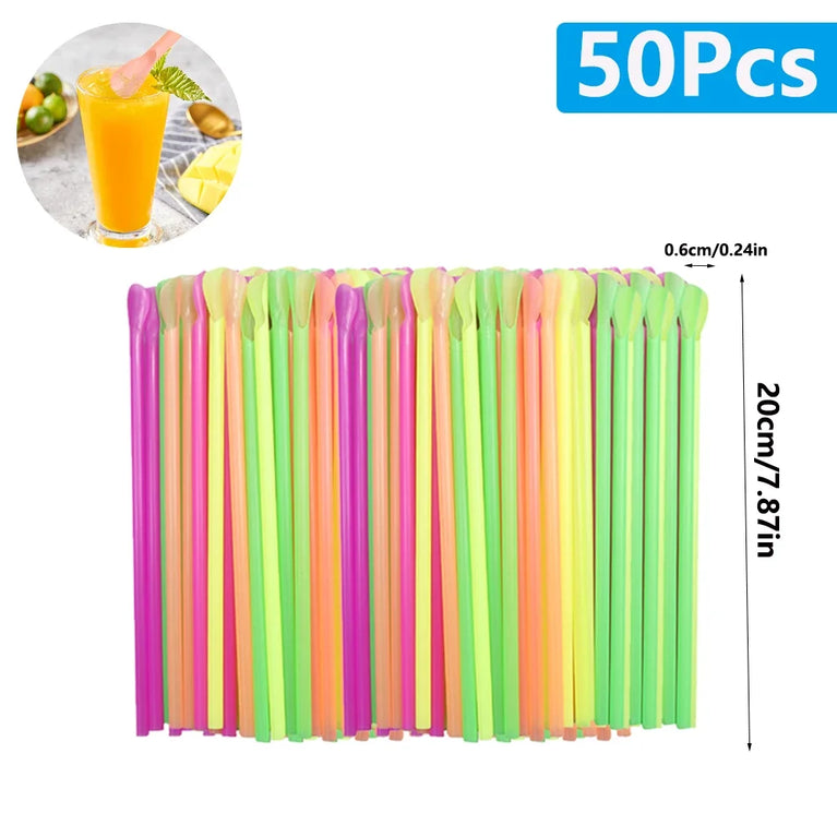 Color Spoon Straws 50-2000Pcs Milkshake Party Use