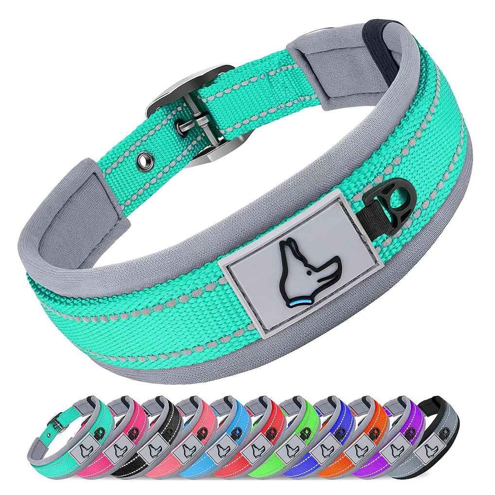 Padded Dog Collars Reflective Adjustable Heavy Duty Nylon Wide