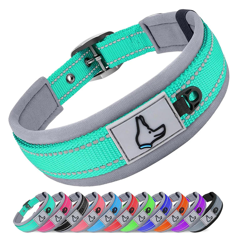 Padded Dog Collars Reflective Adjustable Heavy Duty Nylon Wide