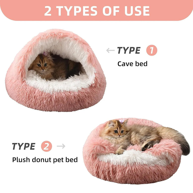 2 in 1 Soft Plush Pet Bed 50CM Round Cat Sleeping Nest Cave BedPs