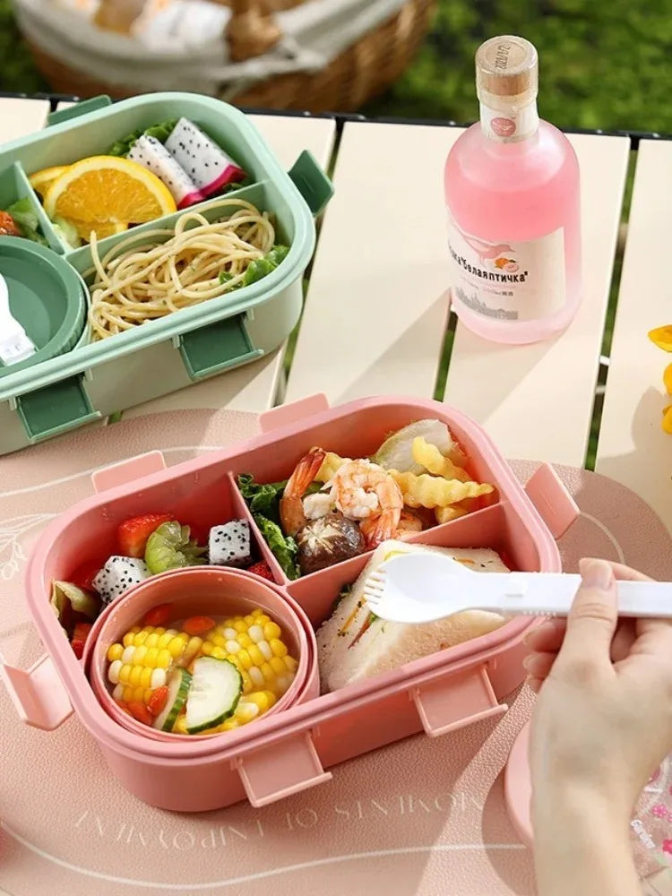 1000/1350ml Cartoon Lunch Box Leakproof Bento Container with Soup Bowl Portable Food Storage Box