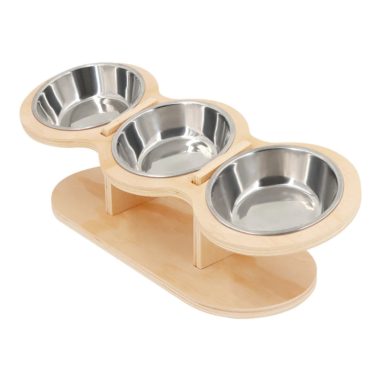 15° Tilted Raised Cat Bowl Set with 3 Stainless Steel Bowls Feeder