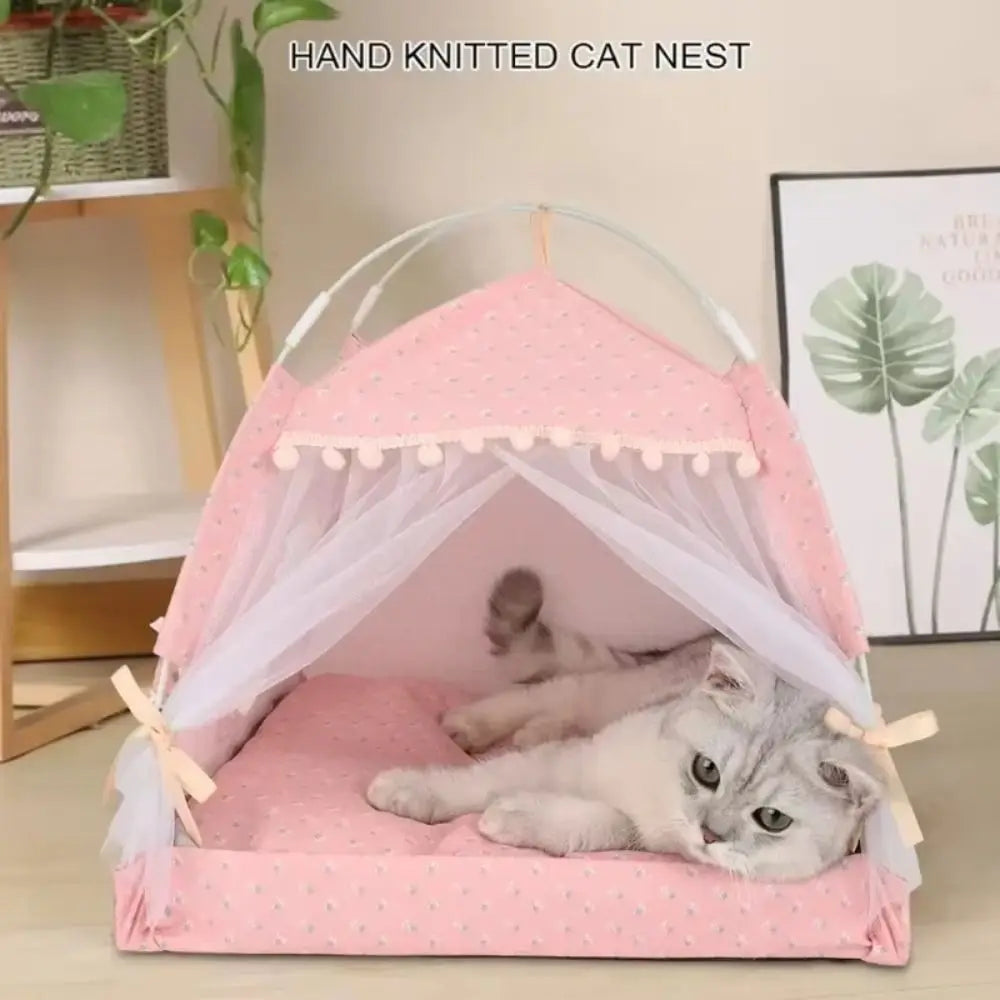 Princess Cat Bed Foldable Soft Tent House All Season Comfort