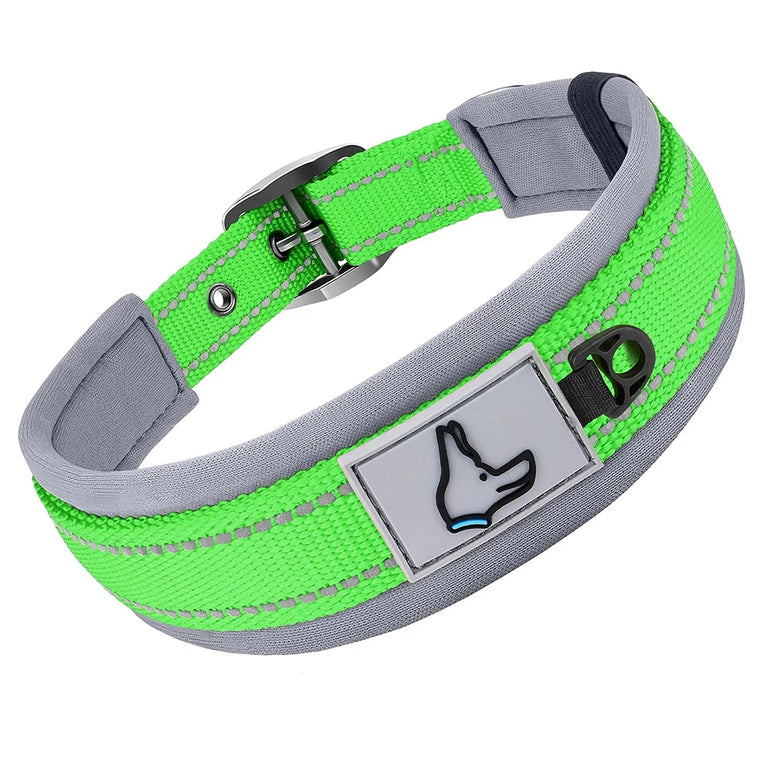 Padded Dog Collars Reflective Adjustable Heavy Duty Nylon Wide
