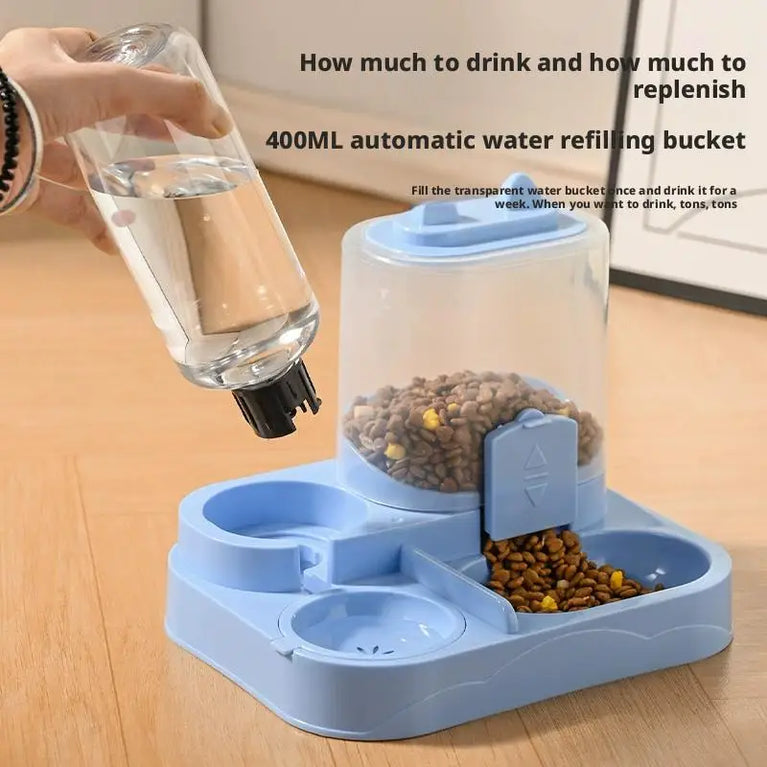 Large Capacity Automatic Cat Feeder Water Dispenser 2 in 1 Pet Bowl Set