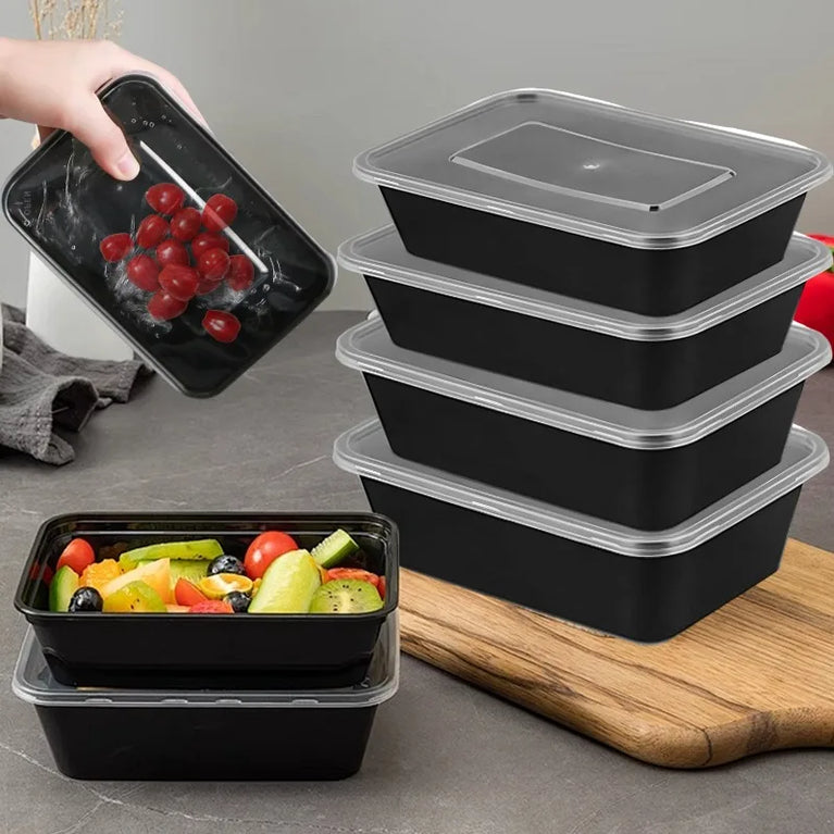 Black Disposable Bento Box Set | Minimalist Microwave-Safe Food Containers