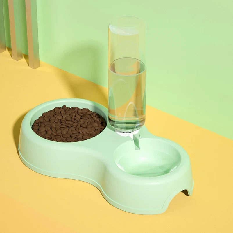 Automatic Pet Cat Bowl With Water Dispenser Raised Stand Double Dish Feeding System For Dogs And Cats