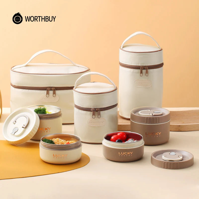 Bento Lunch Box Set Portable Keep Warm Insulated Stainless Steel Thermal Food Container Bag