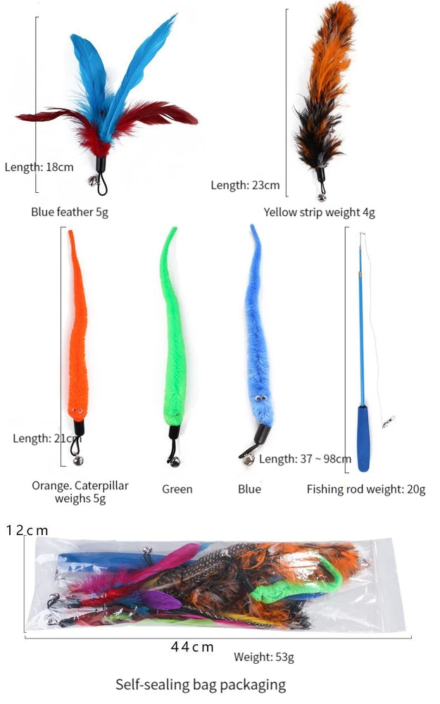 11pcs Replacement Cat Feather Toy Set Retractable Stick Kit Toy