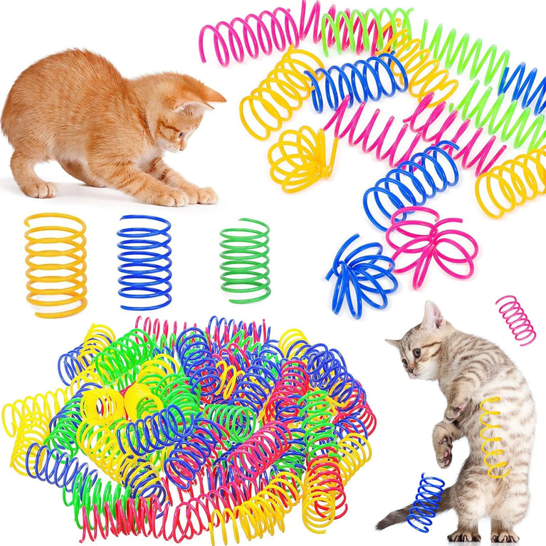 Cat Spring Toy Plastic Spiral Coil Colorful Interactive Kitten Hunting Swatting Pet Toy Set