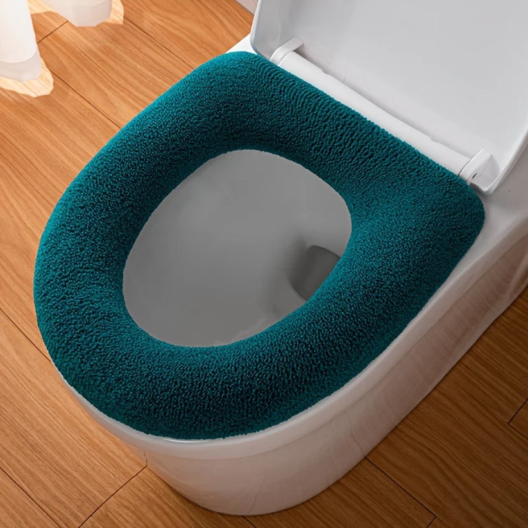 Premium Thickened Toilet Seat Cover with Handle | Soft-Touch Polyester Bathroom Comfort
