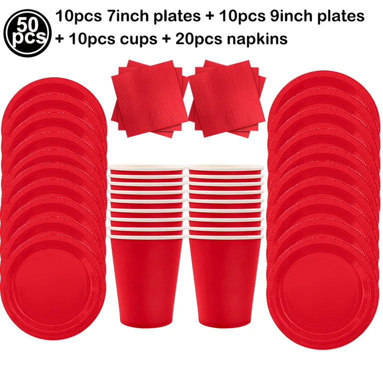 Solid Red and Dark Blue Theme Birthday Party Disposable Tableware Set