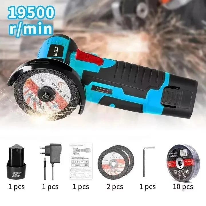12V 3-Inch Mini Lithium Angle Grinder | Compact Cordless Polishing & Cutting Machine