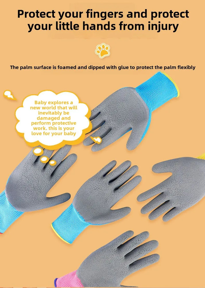 Kids Waterproof Wear Resistant Gardening Gloves Stab Proof Latex