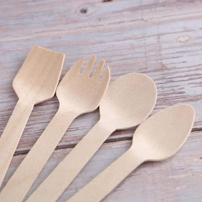 100Pcs Disposable Mini Wooden Ice Cream Spoon Dessert Party Set Tool