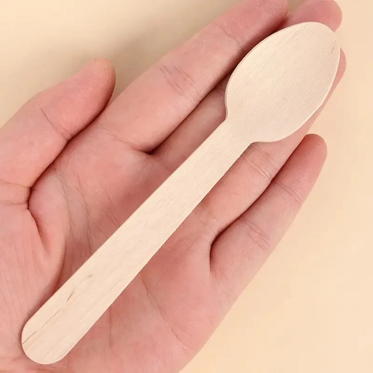 50PCS 14cm Disposable Wooden Spoons for Desserts Ice Cream Party
