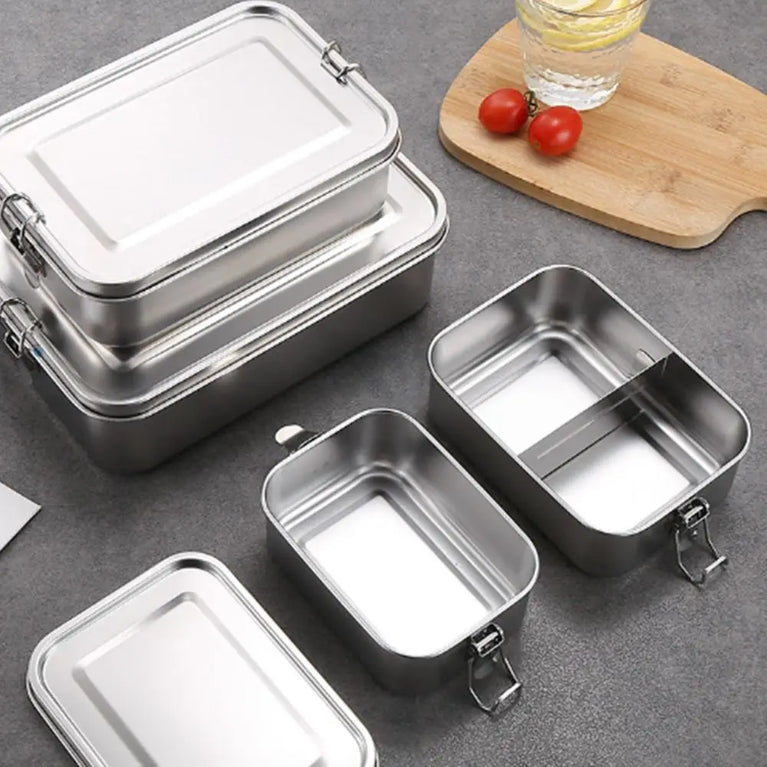 Stainless Steel Leakproof Bento Lunch Box Large Capacity Square Food Container with Lock Clips for Travel and Outdoor Use