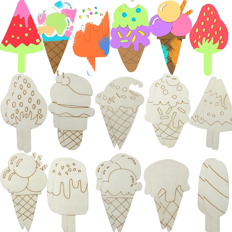 10-Piece Wooden Ice Cream DIY Ornament Set | Creative Summer Craft Kit