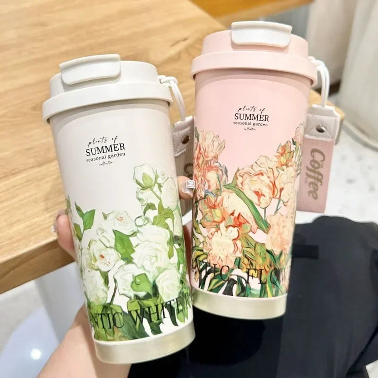 500ml Insulated Stainless Steel Tumbler Mug with Straw Handle