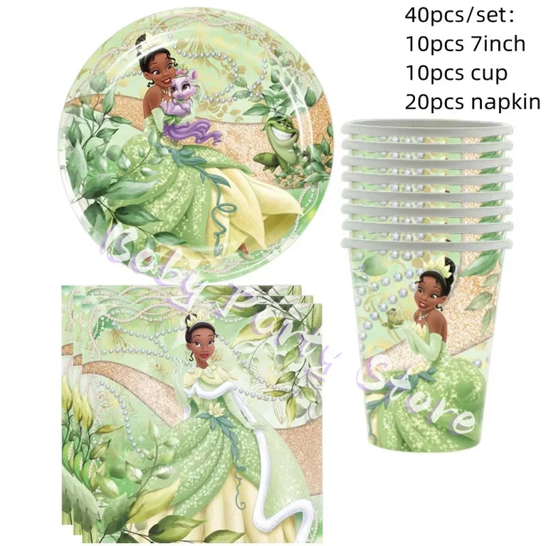 Frog Tiana Princess Party Disposable Tableware Set for Kids Birthday Decoration