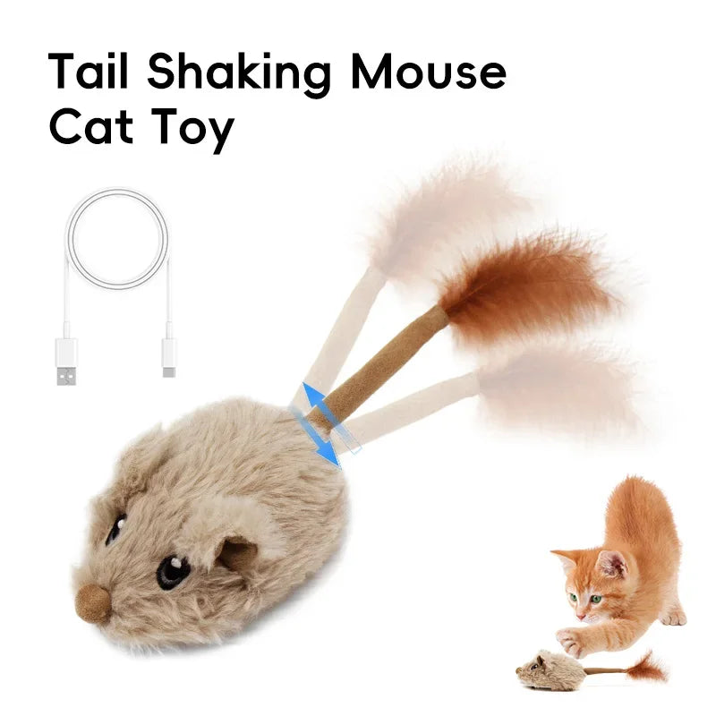 Rechargeable Motion Mouse Cat Toy Automatic Tail Wagging Interactive Sound Moving Pet Toy
