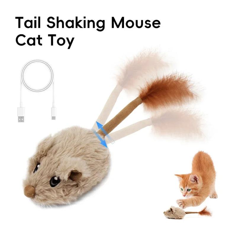 Rechargeable Motion Mouse Cat Toy Automatic Tail Wagging Interactive Sound Moving Pet Toy