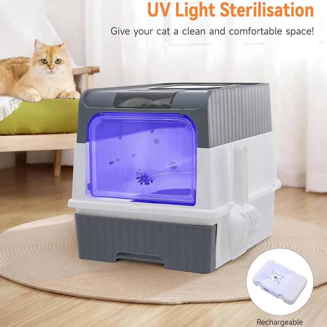 UV Sterilization Cat Litter Box Enclosed Odor Control Easy Clean