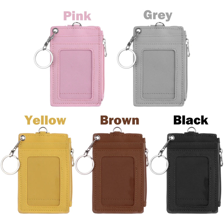 Fashion PU Leather Card Holder | Compact Coin Purse & ID Wallet with Keychain
