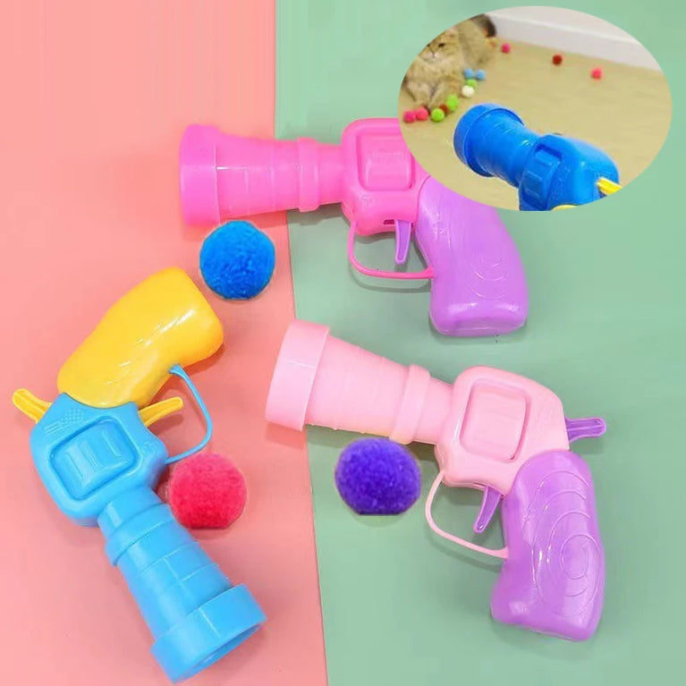 Interactive Cat Toy Gun Plush Ball Launcher Fun Play for Cats