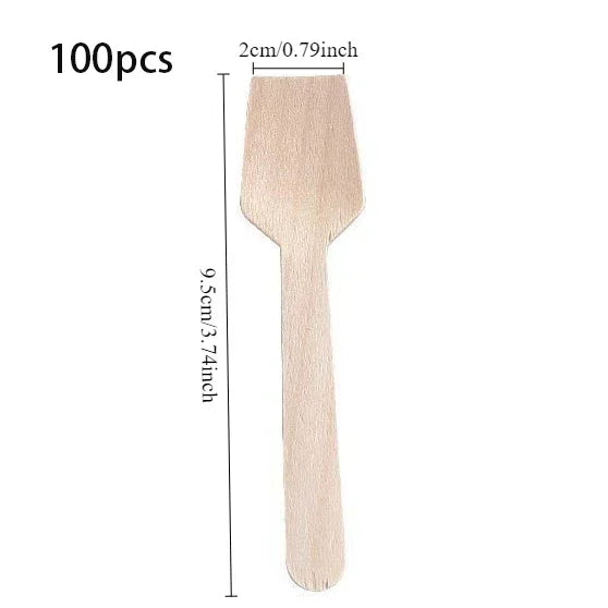 100Pcs Disposable Mini Wooden Ice Cream Spoon Dessert Party Set Tool