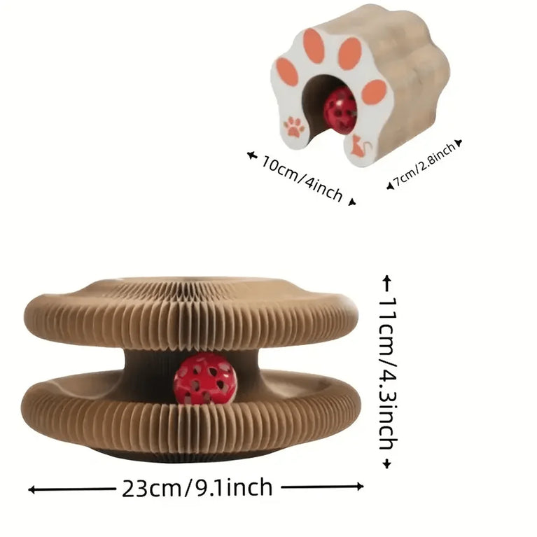 Foldable Cat Scratcher with Bell & Catnip Multi Level Toy Kit