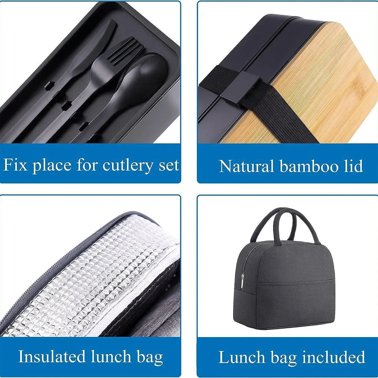 2-Tier Leakproof Bento Lunch Box with Cutlery Microwave Safe Stackable Food Storage Container for Kids and Adults