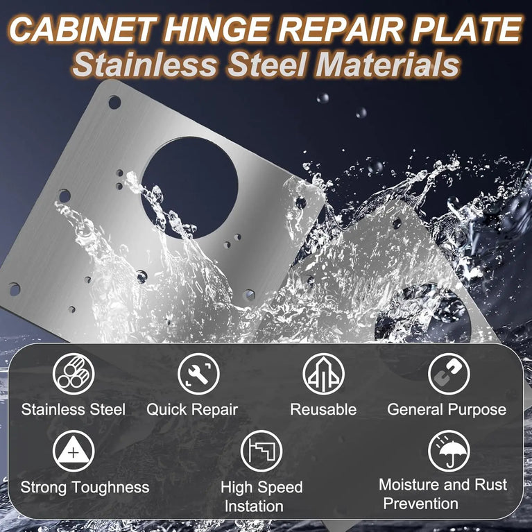 Stainless Steel Hinge Repair Plate Set | Cabinet Door Mounting & Flat Fixing Brackets