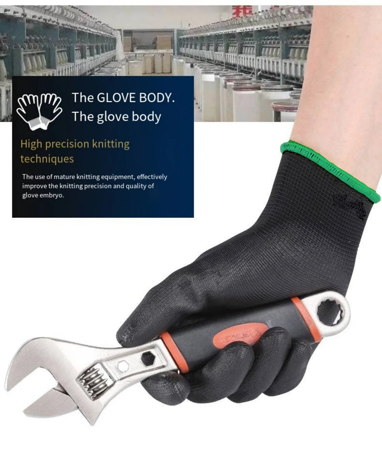 10 Pairs PU Safety Work Gloves Anti Slip Wear Resistant Gardening Woodworking Gloves PU200B