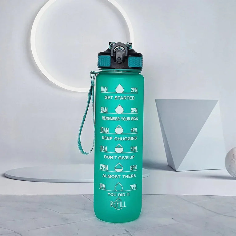 1L Motivational Gradient Sports Waterbottle Straw Leakproof Gym Bottle