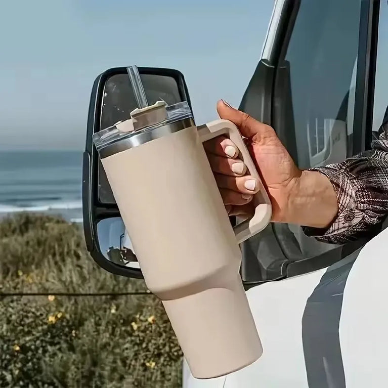 40OZ Stainless Steel Insulated Vacuum Waterbottle With Handle Straw Cup