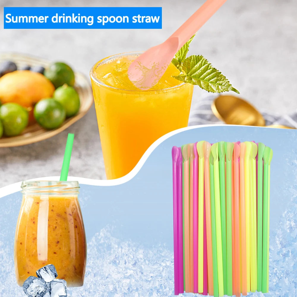 50-2000PCS Beverage Spoon Straws for Milkshake Smoothie Party Drinks